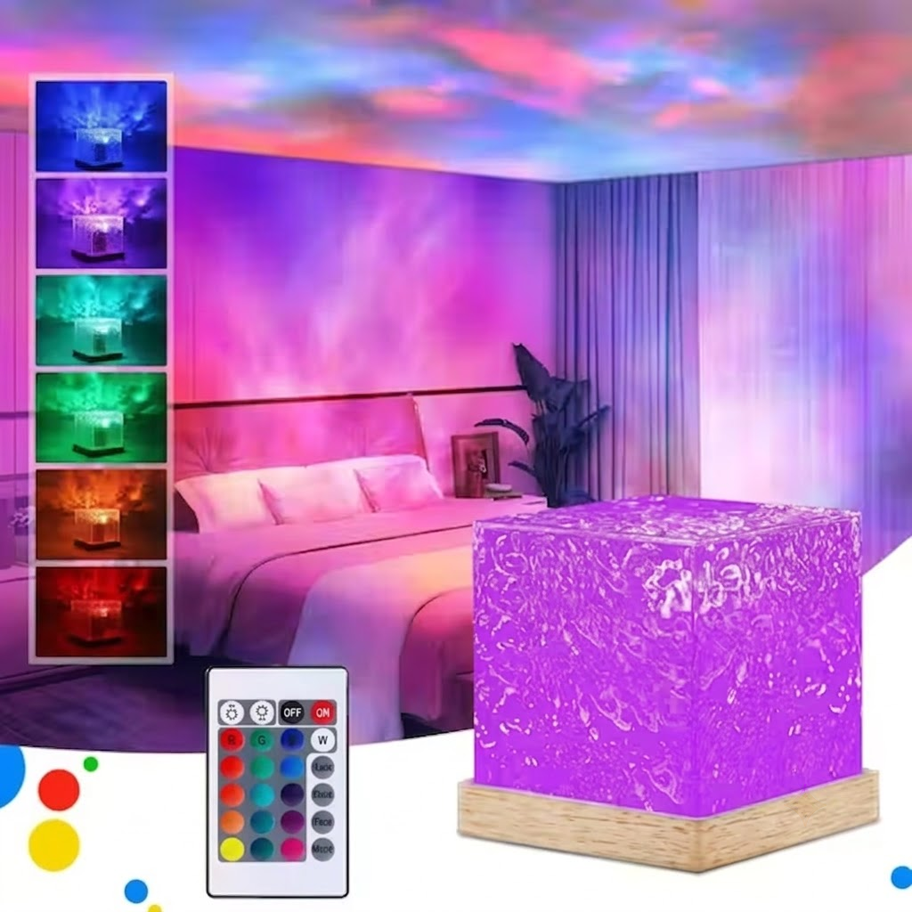 3D Water Wave Effect Crystal Table Lamp with Remote Control