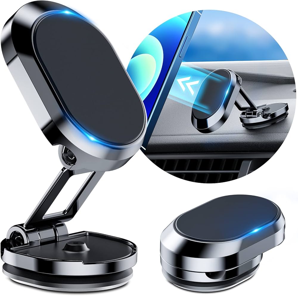 Magnetic Car Mobile Holder | 360° Adjustable Rotatable Foldable Retractable Grip Hands-Free Suction Cup | Cell Phone Stand with Strong Grip Shockproof