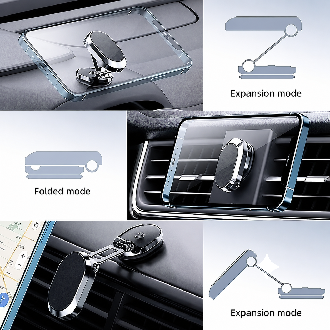 Magnetic Car Mobile Holder | 360° Adjustable Rotatable Foldable Retractable Grip Hands-Free Suction Cup | Cell Phone Stand with Strong Grip Shockproof